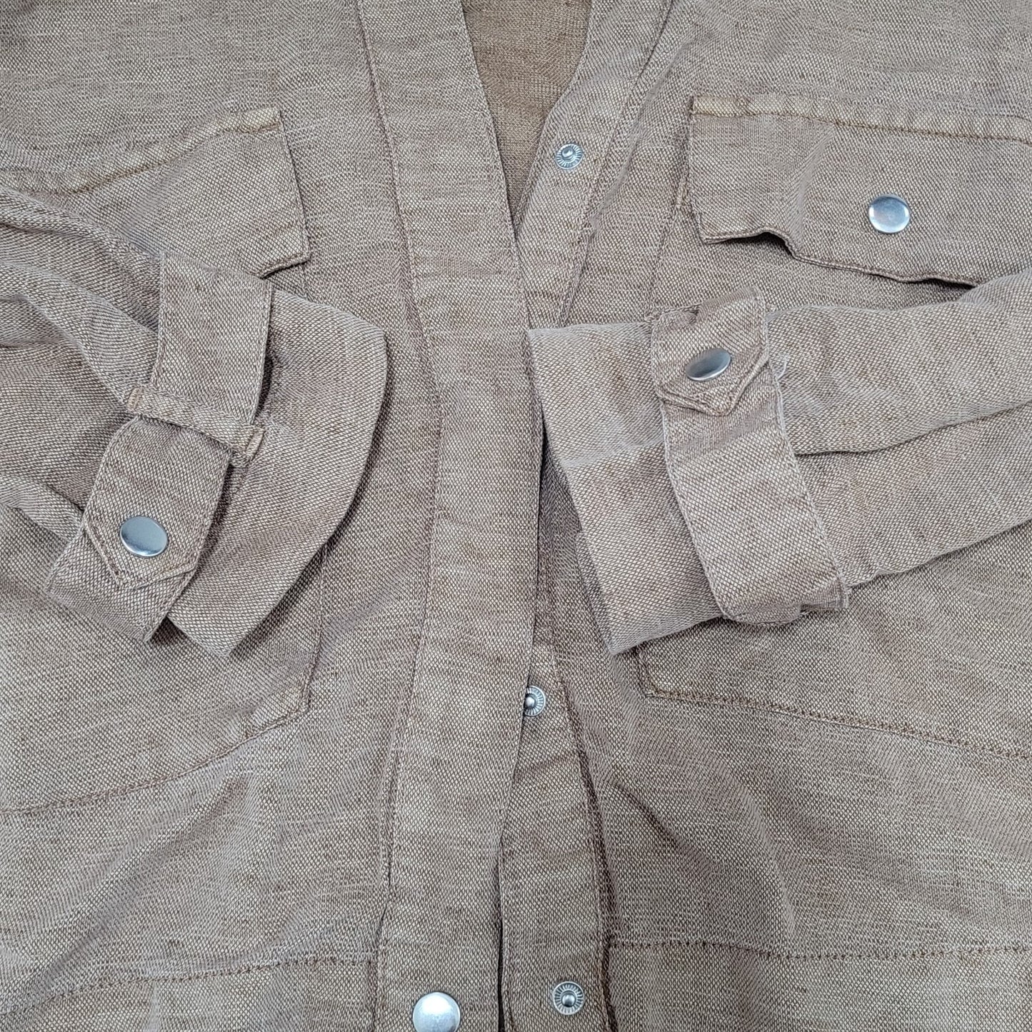 Nicole Miller Brown Linen Blend Lightweight Unlined Snap Jacket Size Large L