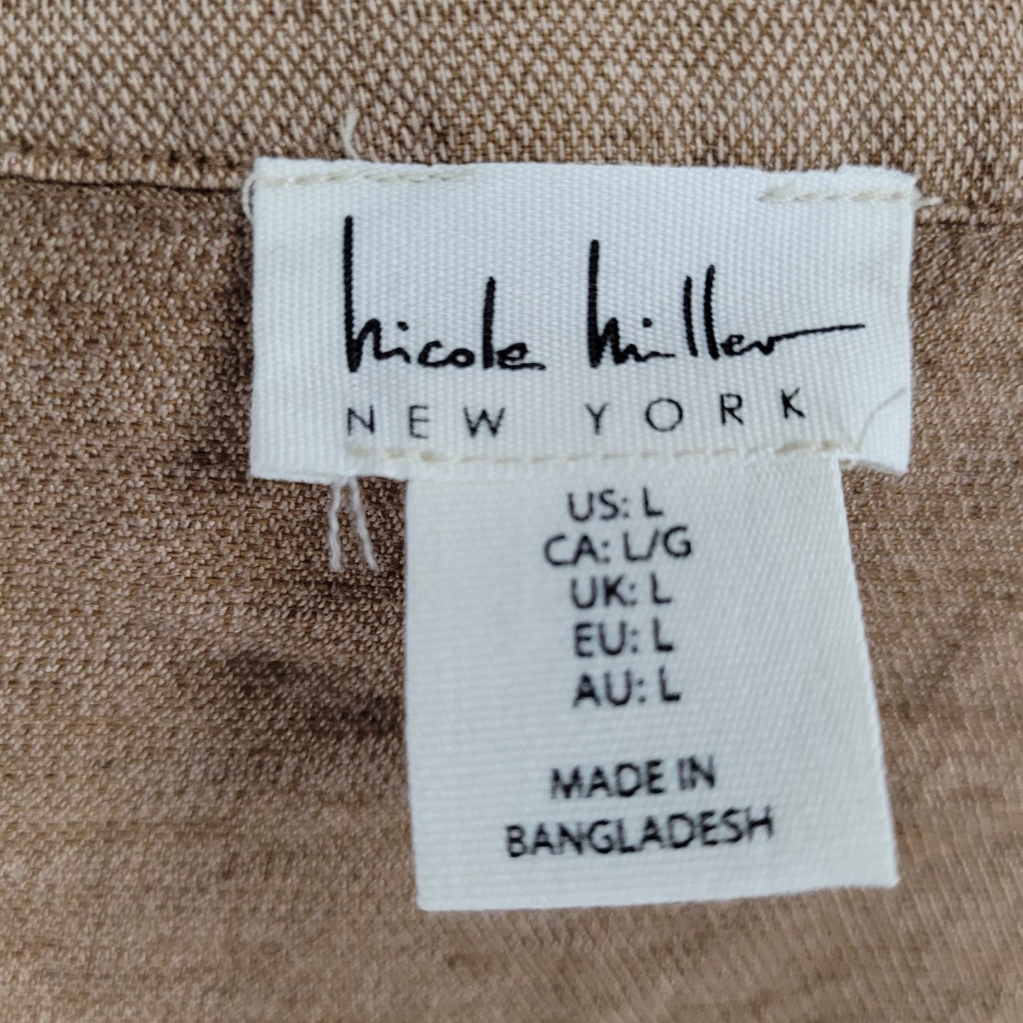 Nicole Miller Brown Linen Blend Lightweight Unlined Snap Jacket Size Large L