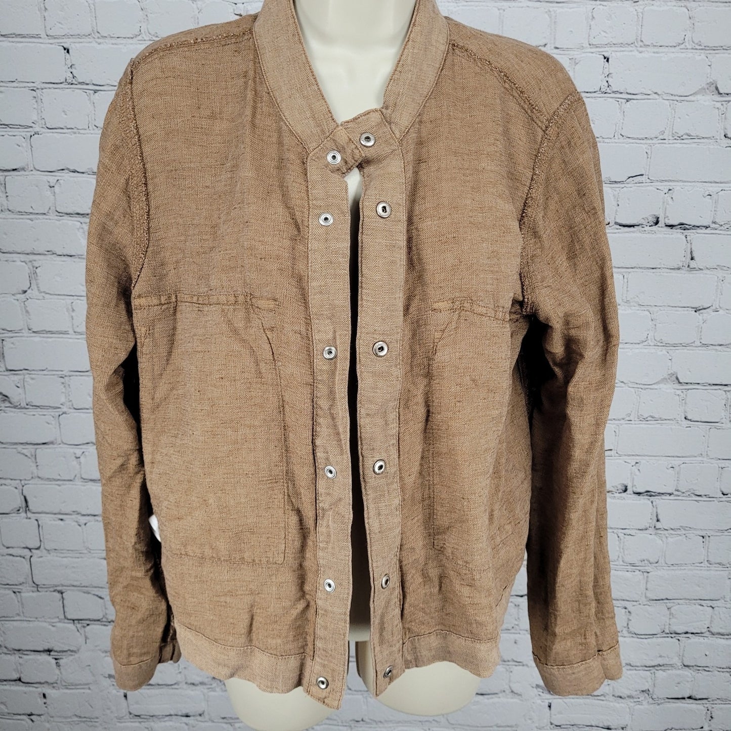 Nicole Miller Brown Linen Blend Lightweight Unlined Snap Jacket Size Large L