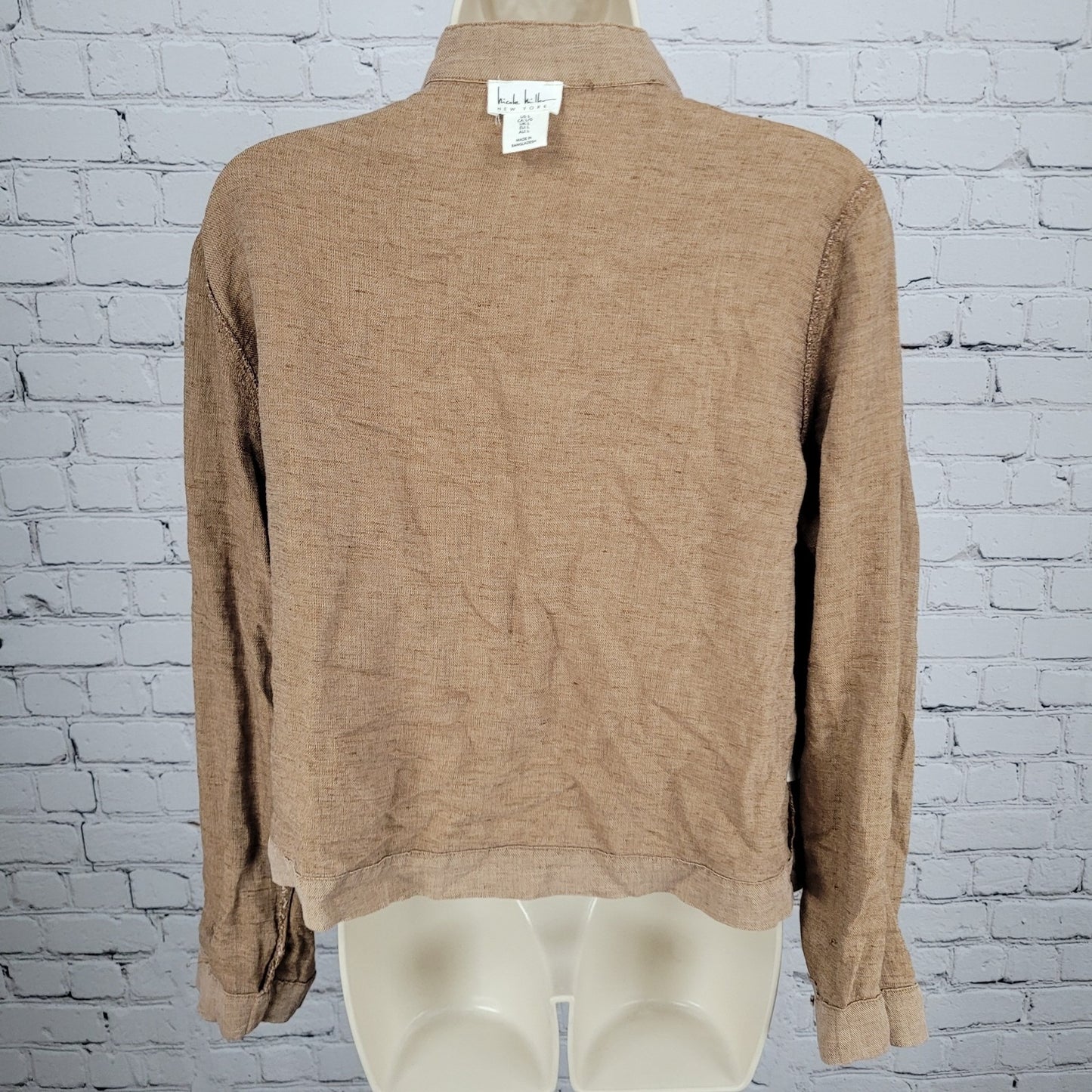 Nicole Miller Brown Linen Blend Lightweight Unlined Snap Jacket Size Large L