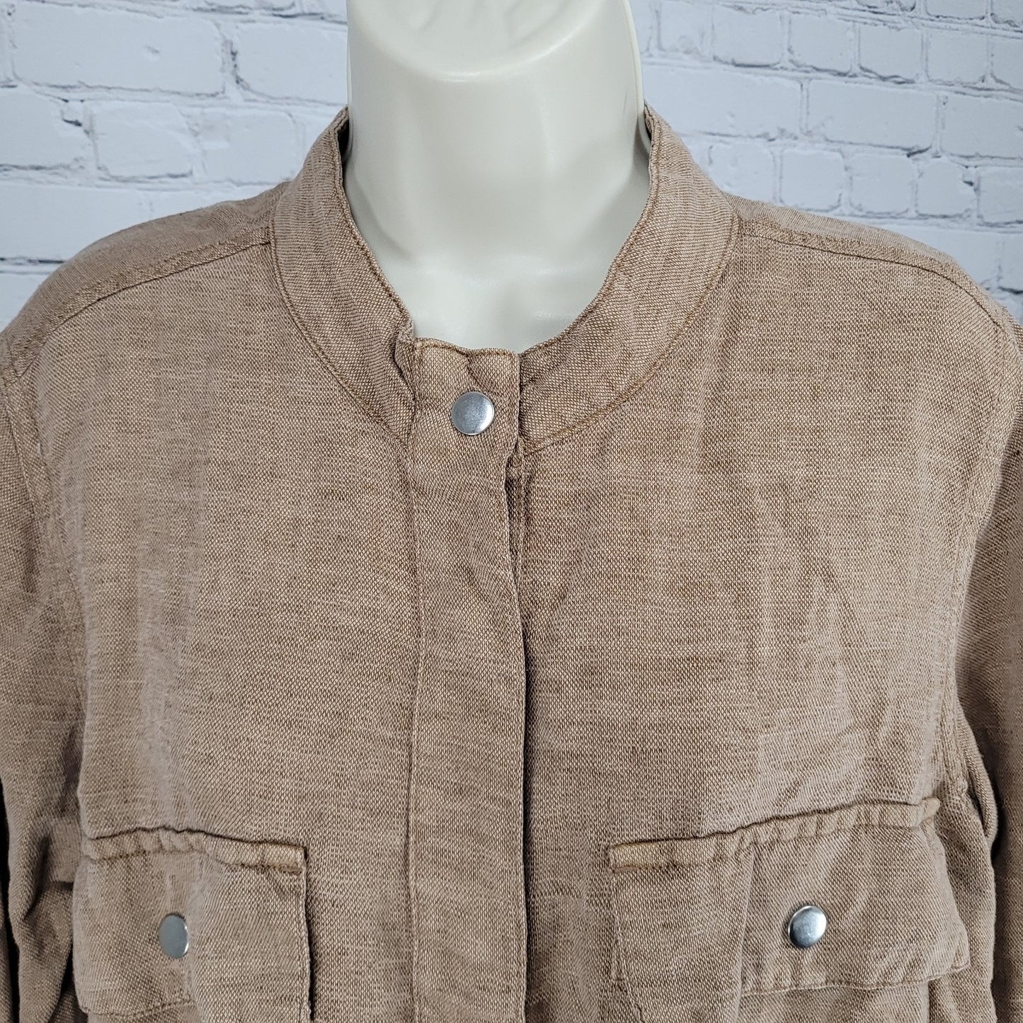 Nicole Miller Brown Linen Blend Lightweight Unlined Snap Jacket Size Large L