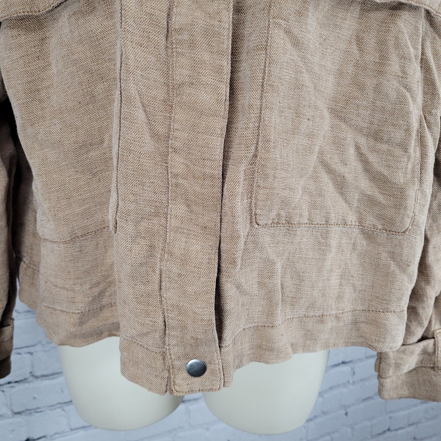 Nicole Miller Brown Linen Blend Lightweight Unlined Snap Jacket Size Large L