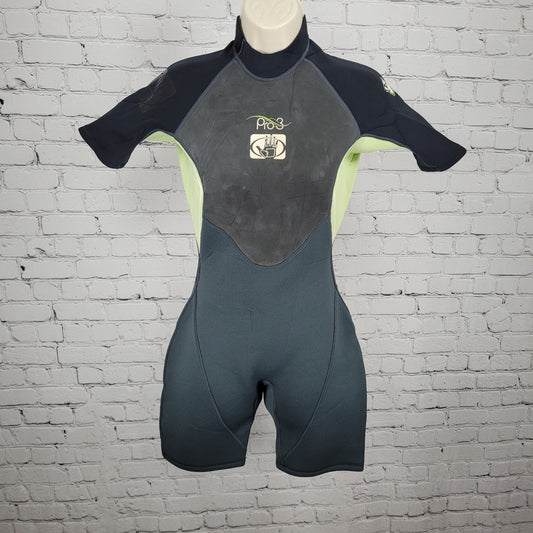 Body Glove Black Green Pro 3 2.1mm Back Zip Shorty Springsuit Wetsuit Womens 7/8