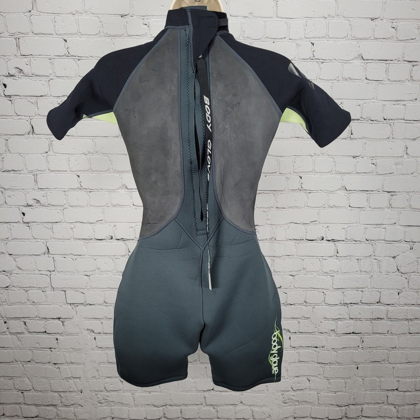 Body Glove Black Green Pro 3 2.1mm Back Zip Shorty Springsuit Wetsuit Womens 7/8
