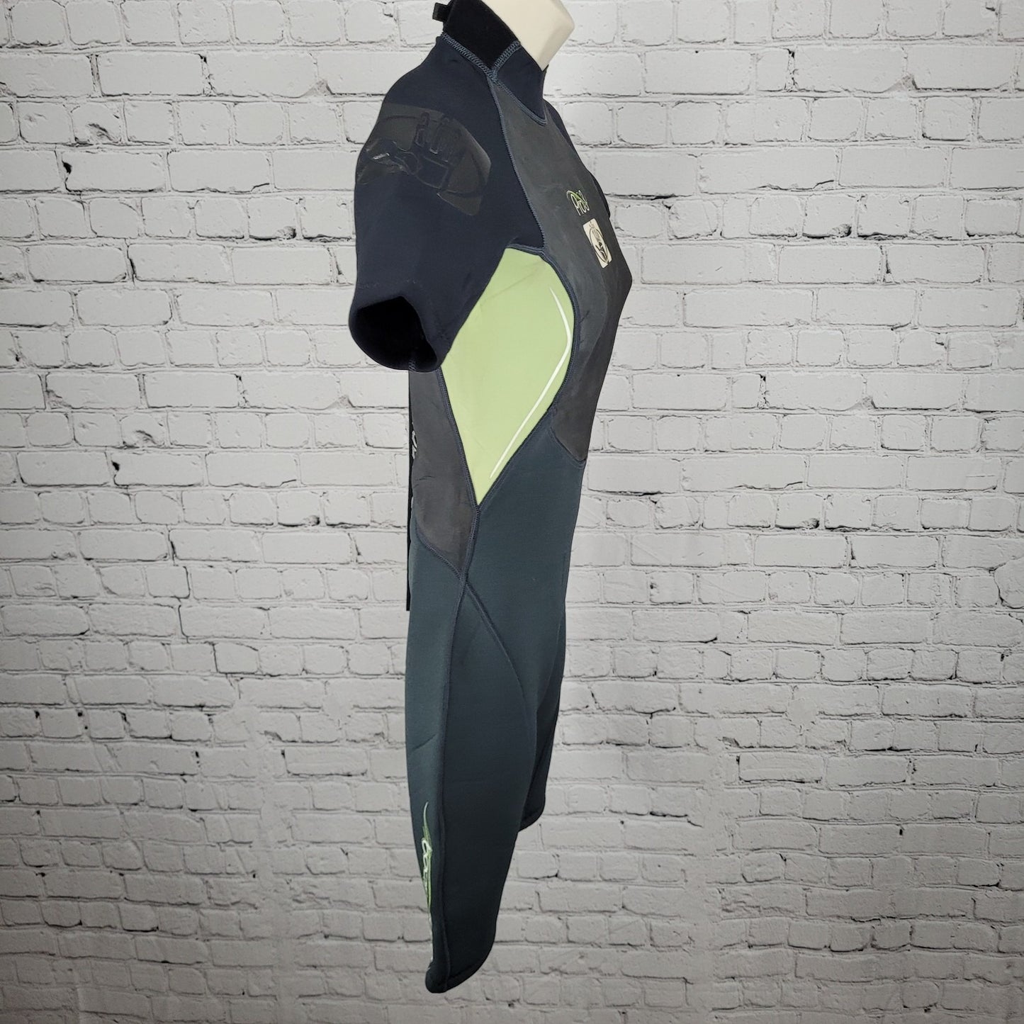 Body Glove Black Green Pro 3 2.1mm Back Zip Shorty Springsuit Wetsuit Womens 7/8