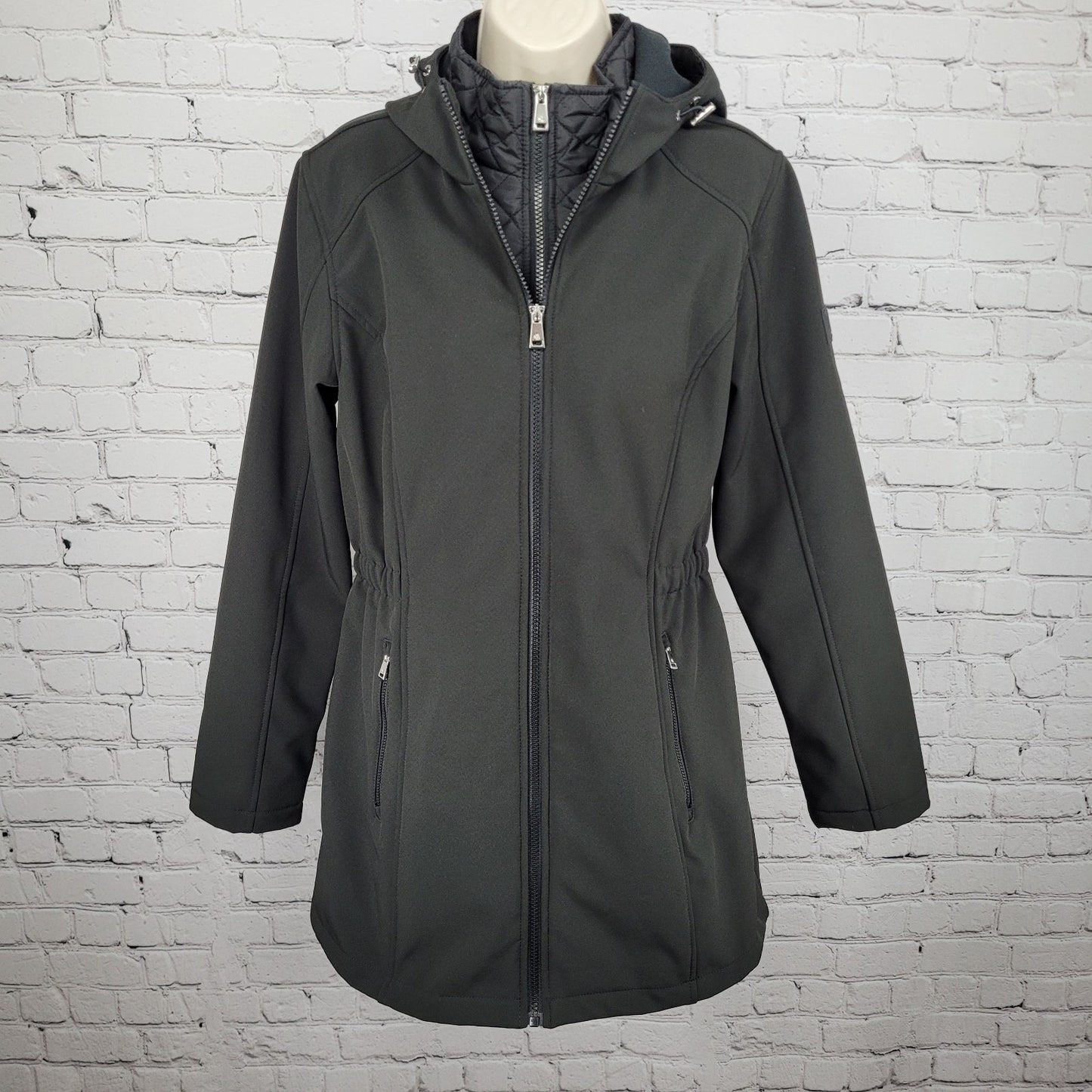 Ralph Lauren Black Label Black Hooded Fleece Lined Zip Soft Shell Jacket Medium