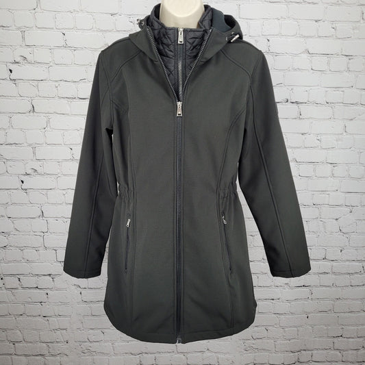 Ralph Lauren Black Label Black Hooded Fleece Lined Zip Soft Shell Jacket Medium