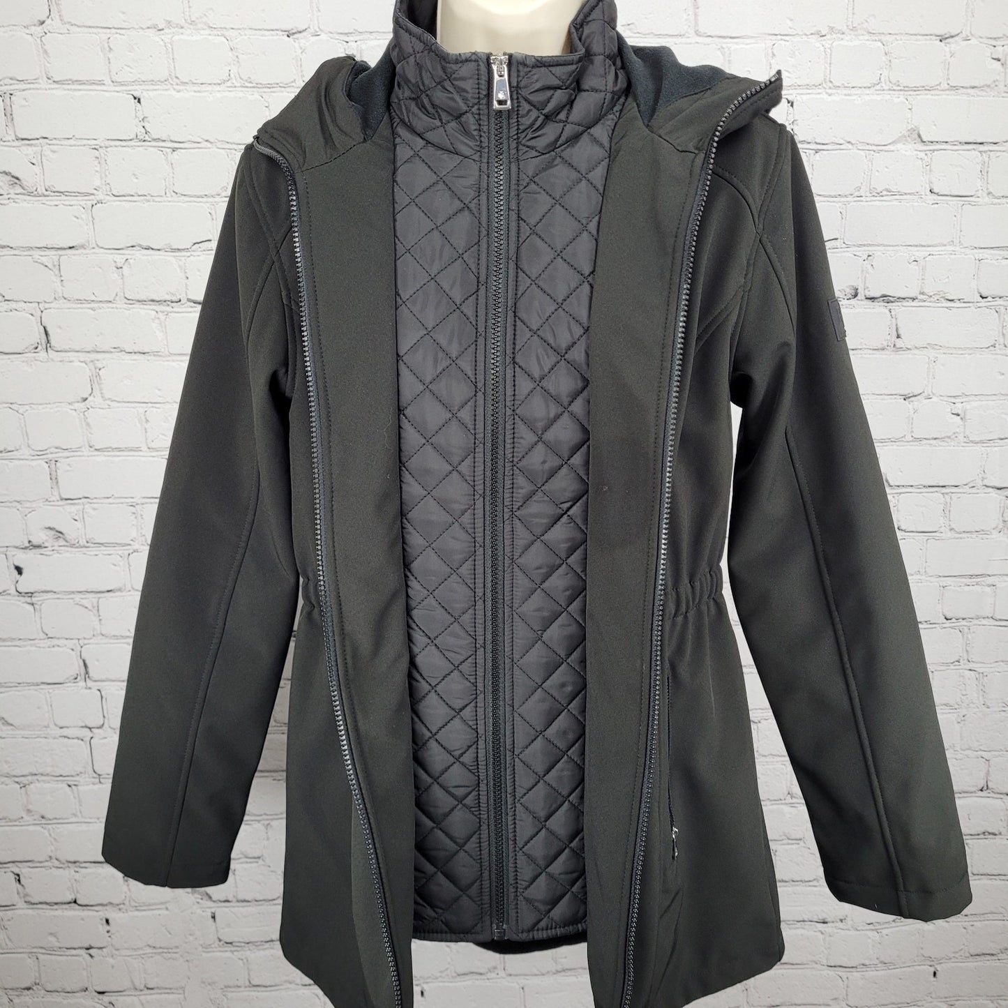 Ralph Lauren Black Label Black Hooded Fleece Lined Zip Soft Shell Jacket Medium