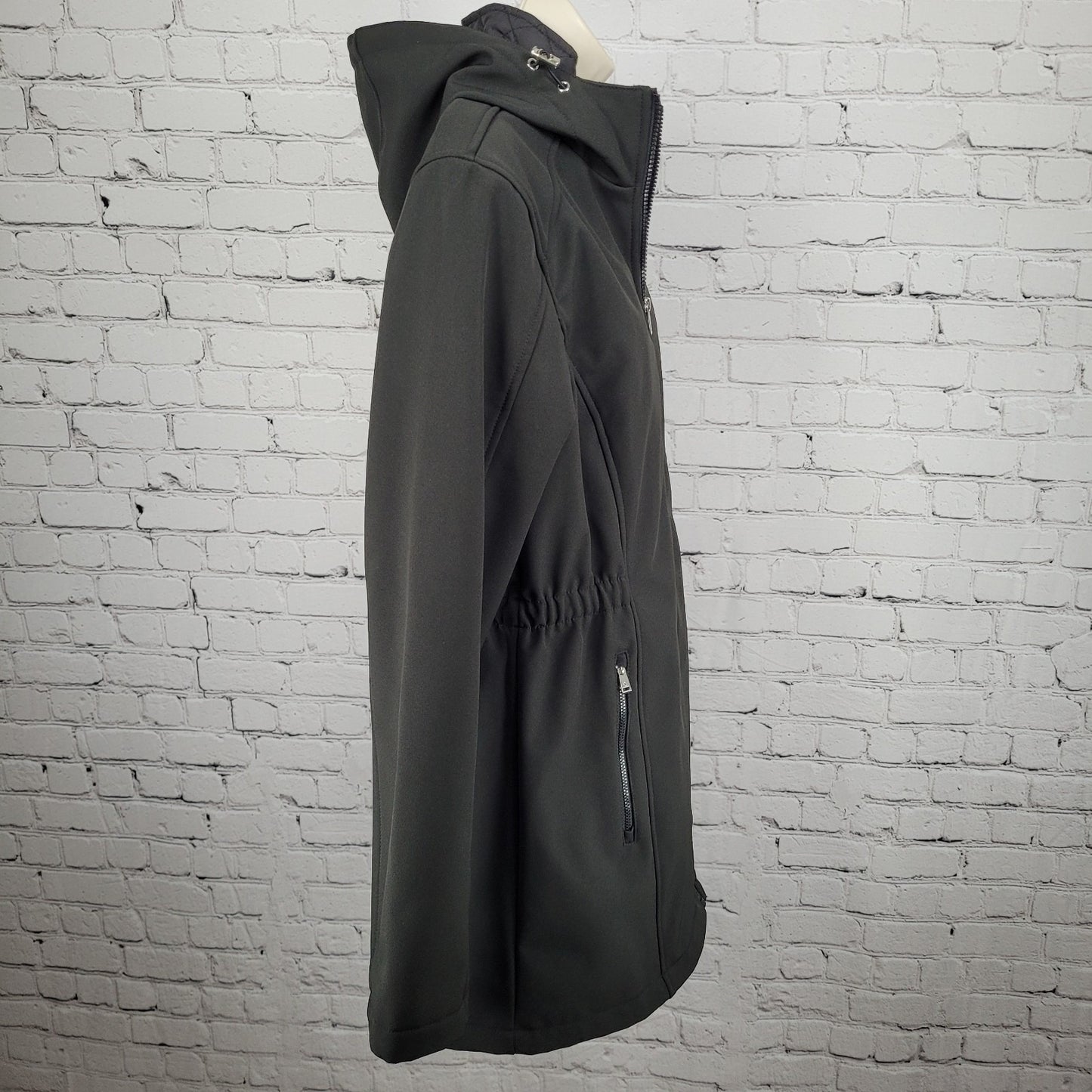 Ralph Lauren Black Label Black Hooded Fleece Lined Zip Soft Shell Jacket Medium