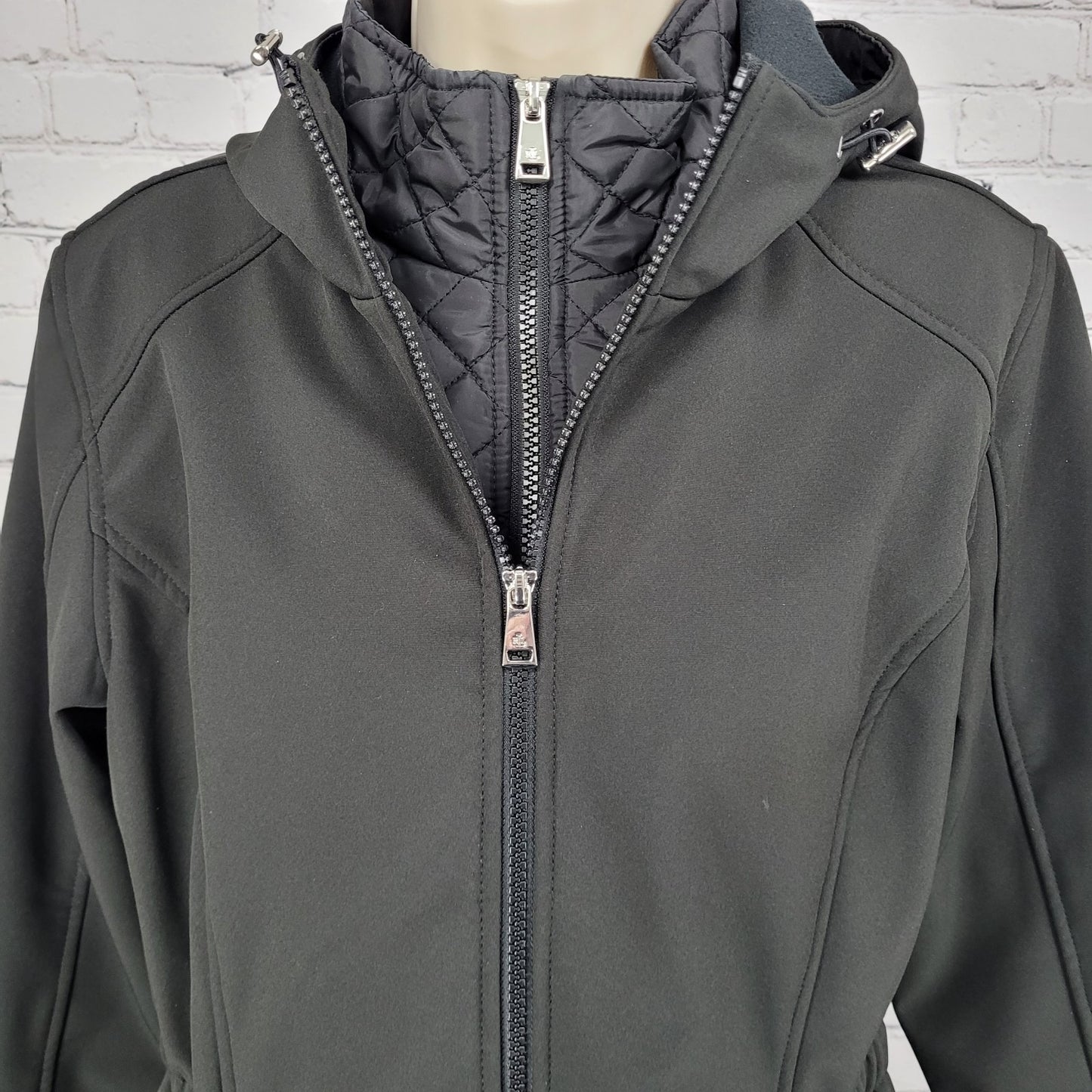 Ralph Lauren Black Label Black Hooded Fleece Lined Zip Soft Shell Jacket Medium