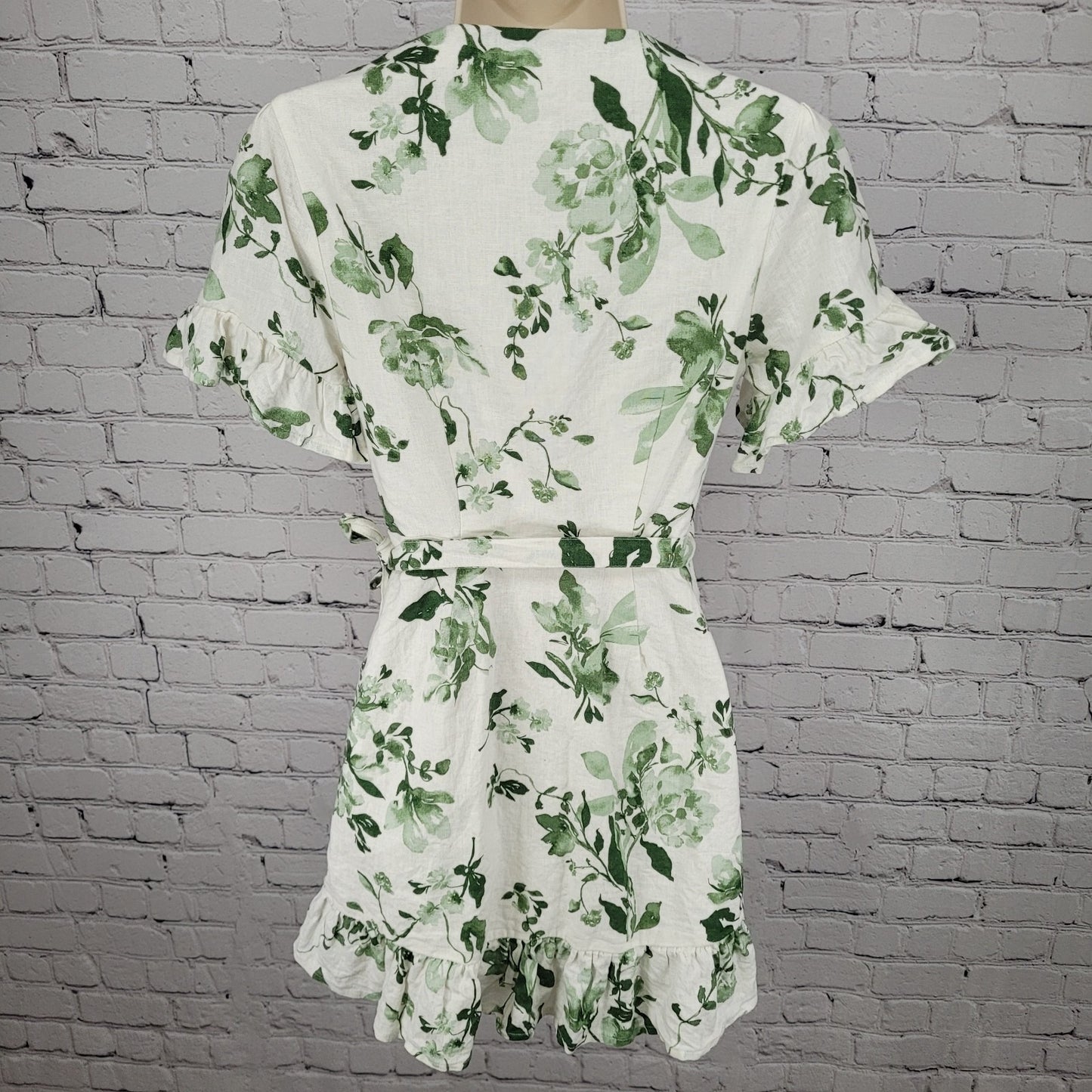 Abercrombie & Fitch White & Green Linen Cotton Floral Wrap Tie Dress Size XSP