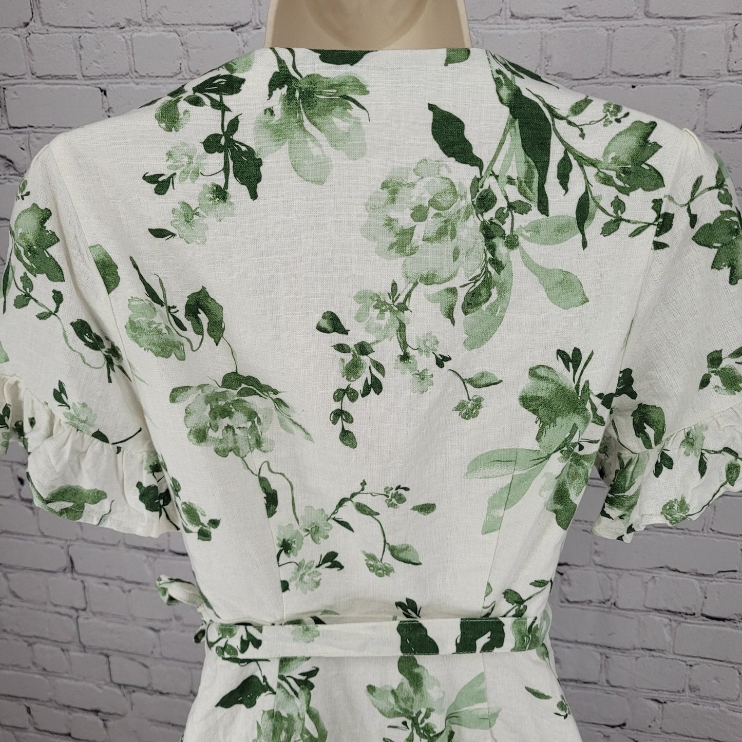 Abercrombie & Fitch White & Green Linen Cotton Floral Wrap Tie Dress Size XSP