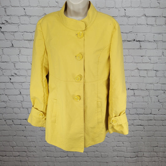 Talbots Yellow 100% Cotton Buttoned Pleated Back Pockets Lined Jacket Size 14