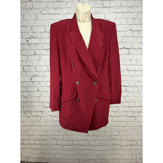 VTG Hugo Buscati Milano Silk Red Double Breasted Peak Lapel Women’s Blazer 12