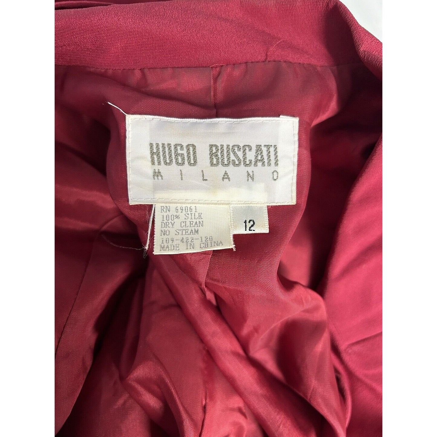 VTG Hugo Buscati Milano Silk Red Double Breasted Peak Lapel Women’s Blazer 12