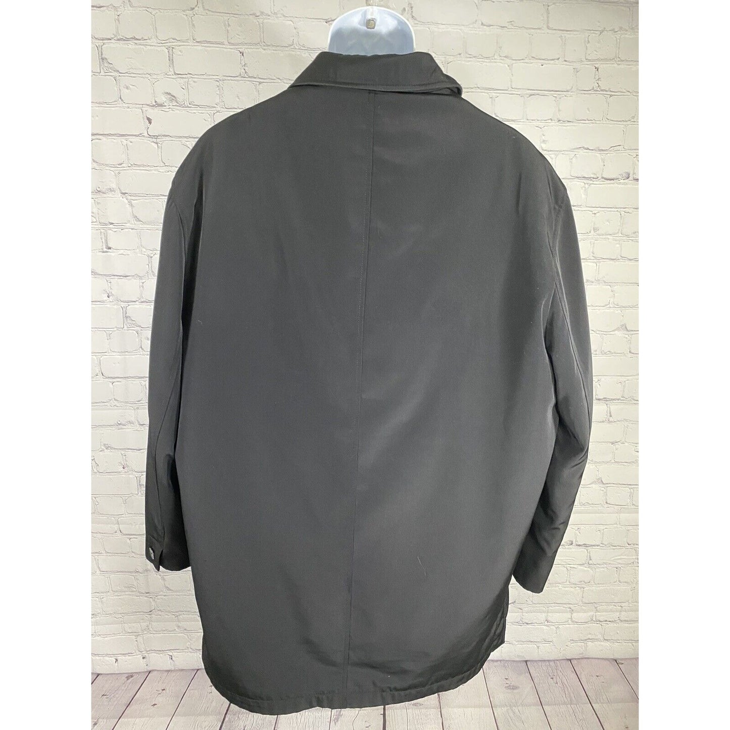 Calvin Klein Long Black Zip Out Liner Button Up Collared Coat Pockets Men’s 42S