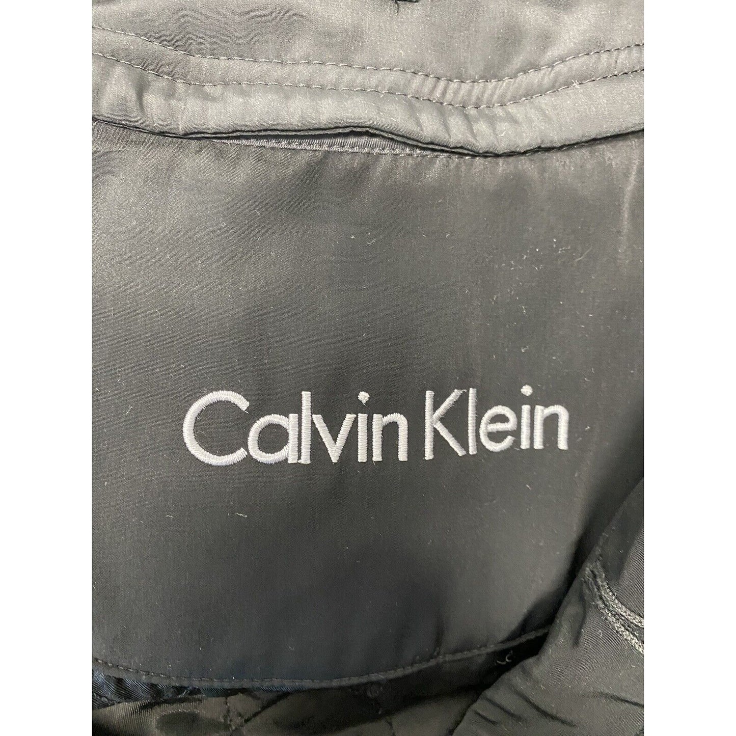 Calvin Klein Long Black Zip Out Liner Button Up Collared Coat Pockets Men’s 42S