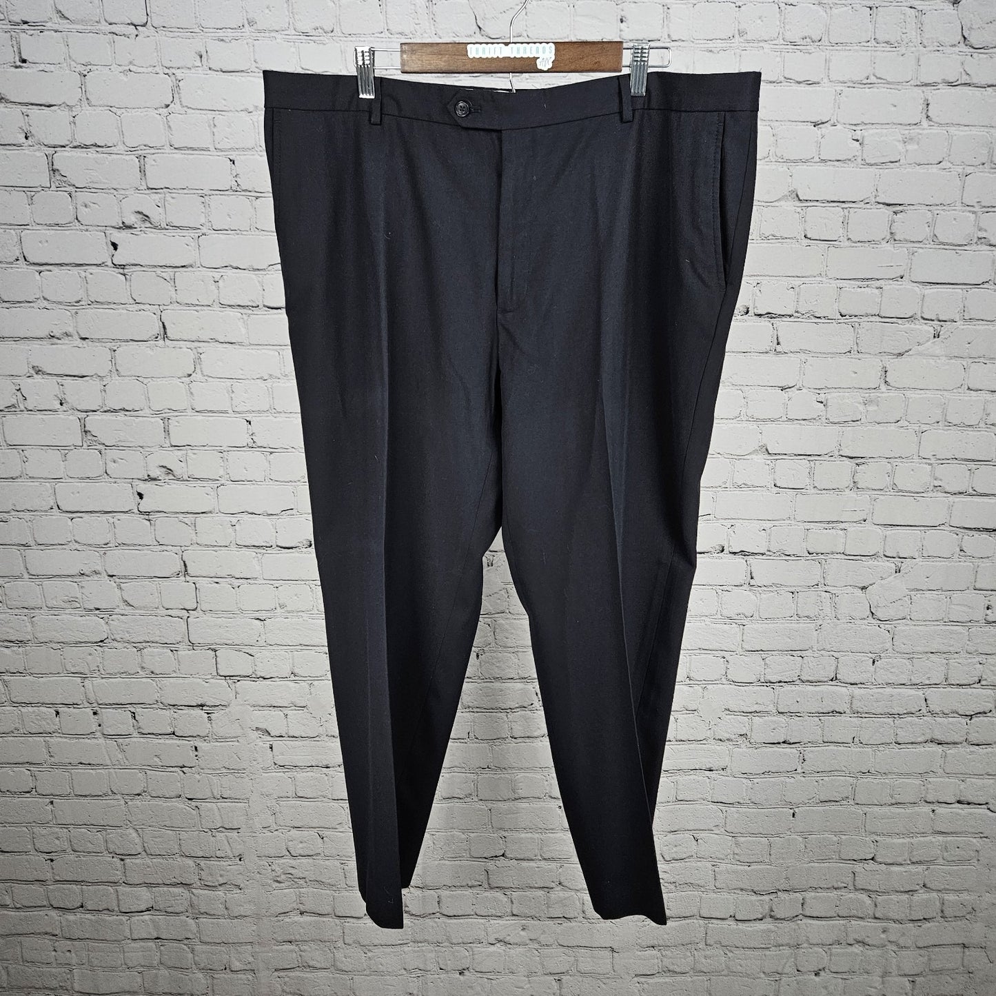 Joseph & Feiss Gold Navy Wool Blend Flat Front Straight Leg Dress Pants 42x29