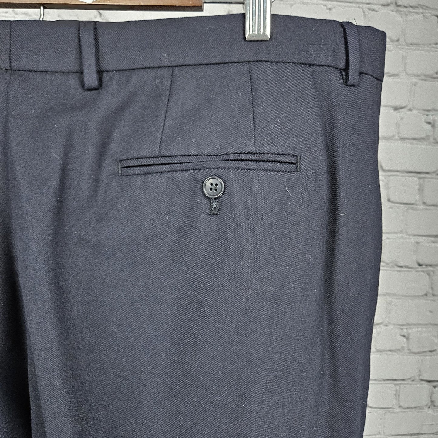 Joseph & Feiss Gold Navy Wool Blend Flat Front Straight Leg Dress Pants 42x29