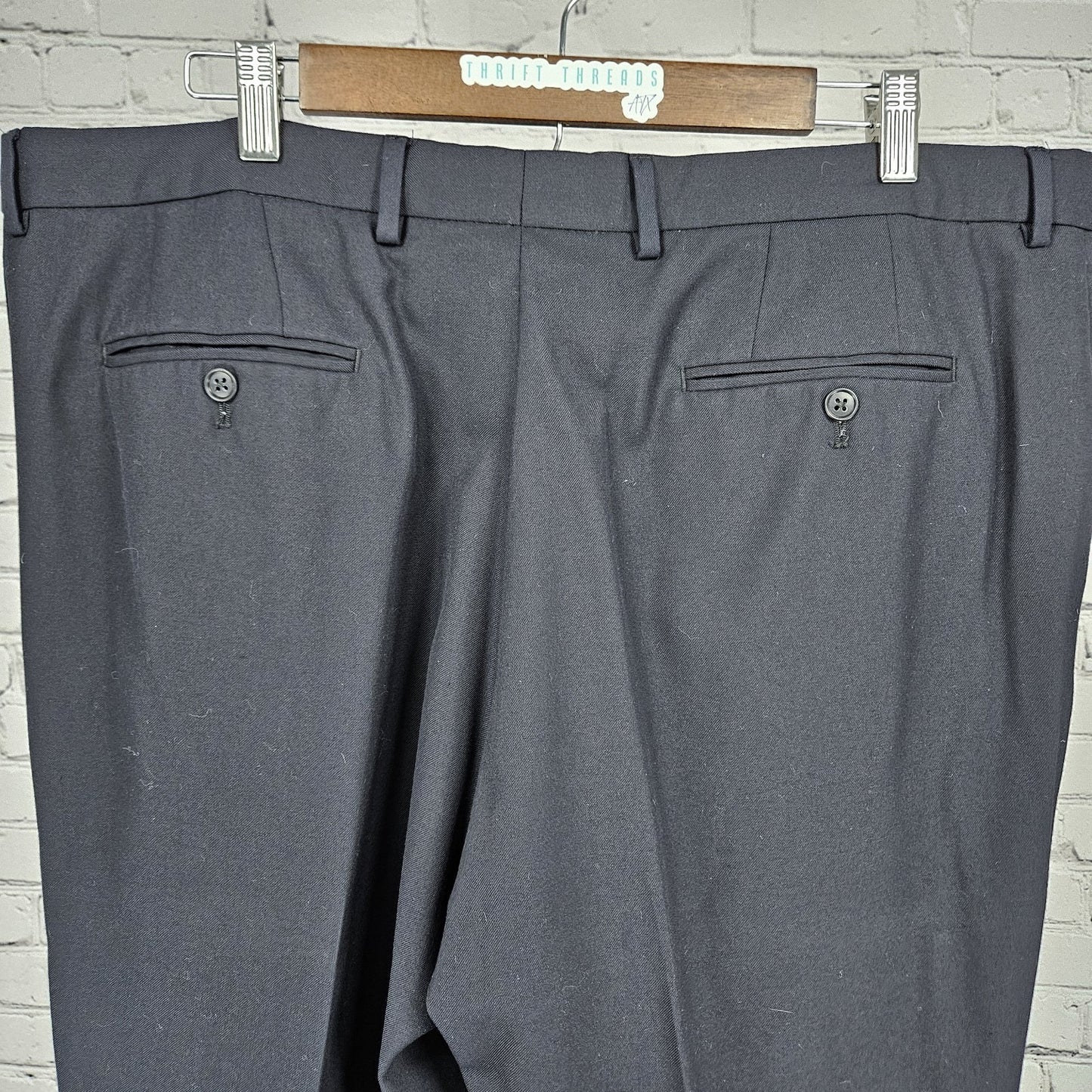 Joseph & Feiss Gold Navy Wool Blend Flat Front Straight Leg Dress Pants 42x29