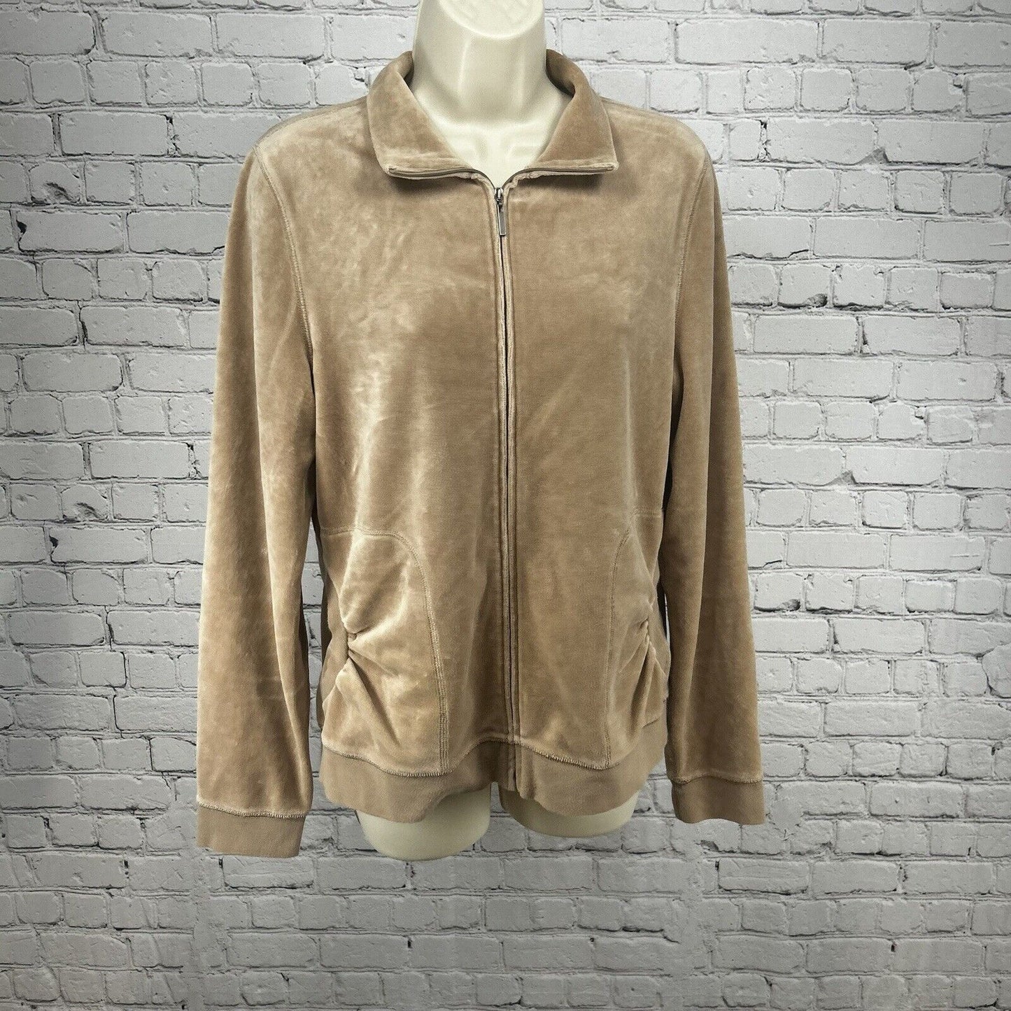 Saks Fifth Avenue Threads Nude Beige Full Zip Microfiber Two Pocket Jacket Large