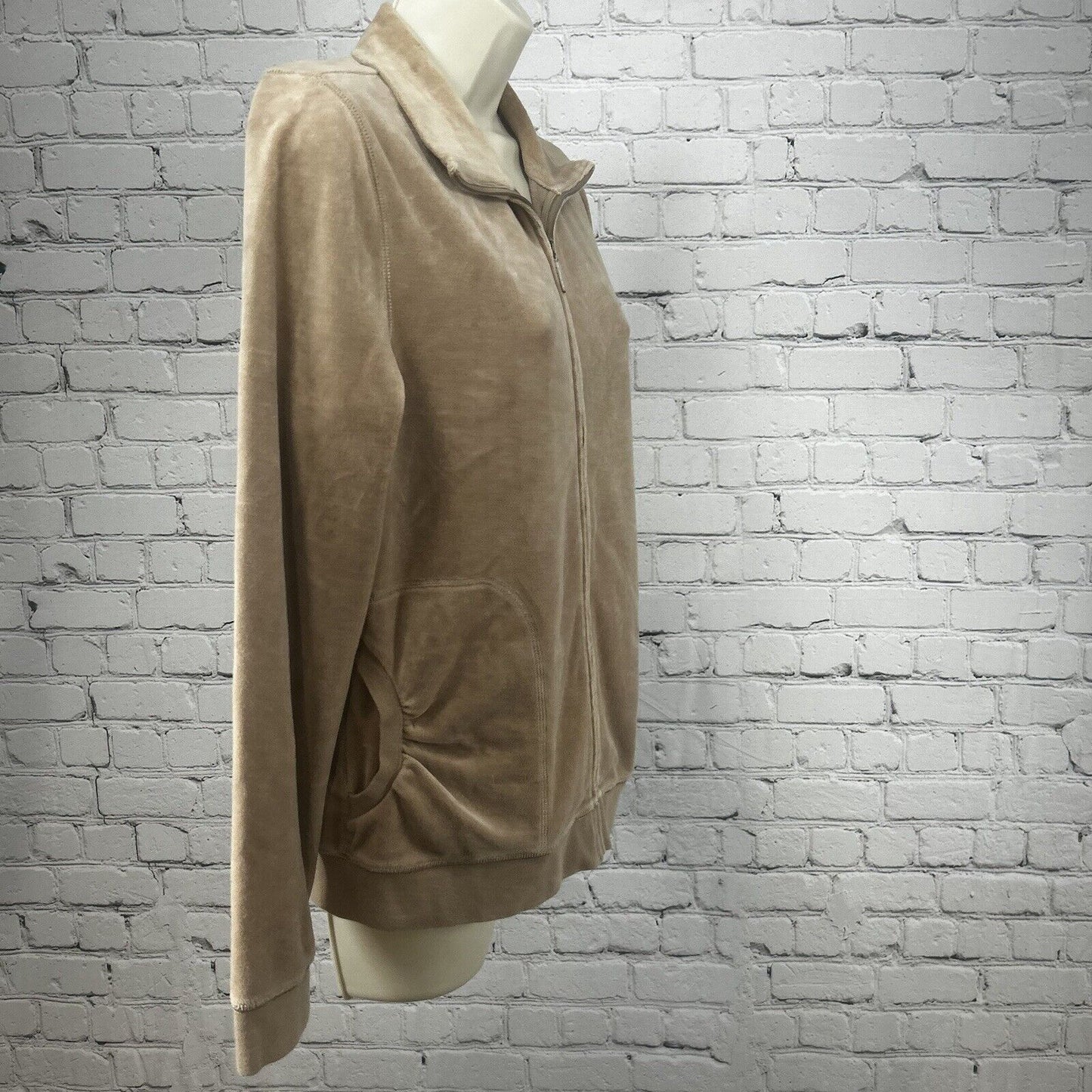 Saks Fifth Avenue Threads Nude Beige Full Zip Microfiber Two Pocket Jacket Large