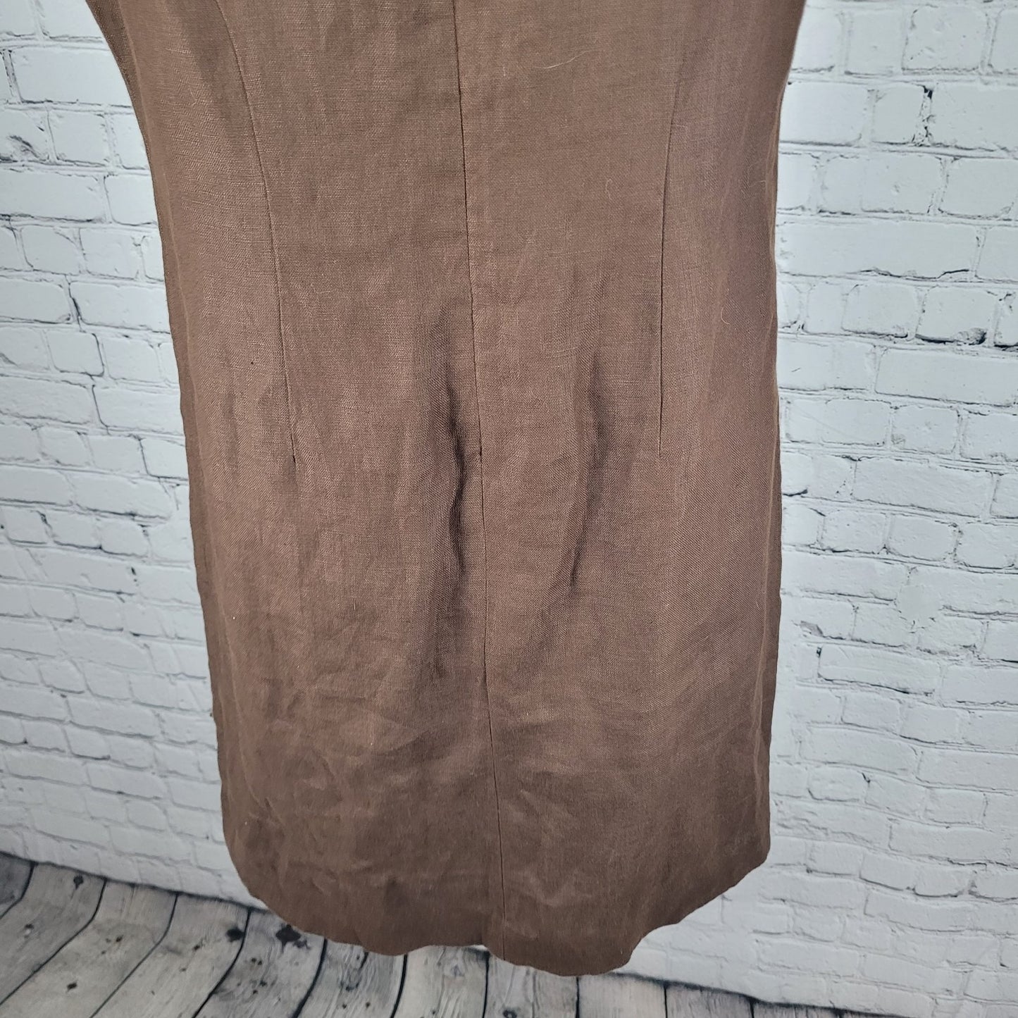 Talbots Brown 100% Linen Rhinestone Sleeveless Cotton Lined Sheath Dress 6P