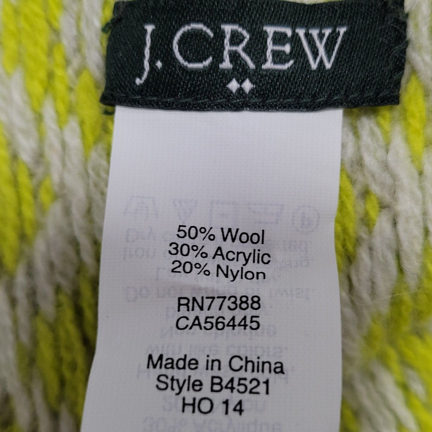 J.Crew Green Wool Blend Knit Chevron Print Infinity Loop Scarf 58x14"