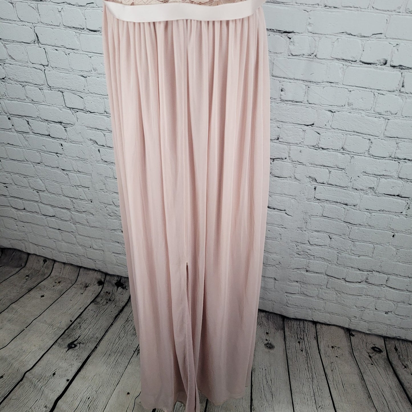 David's Bridal Pink Cameo Chiffon Lace Bodice One Shoulder Bridesmaid Dress 10