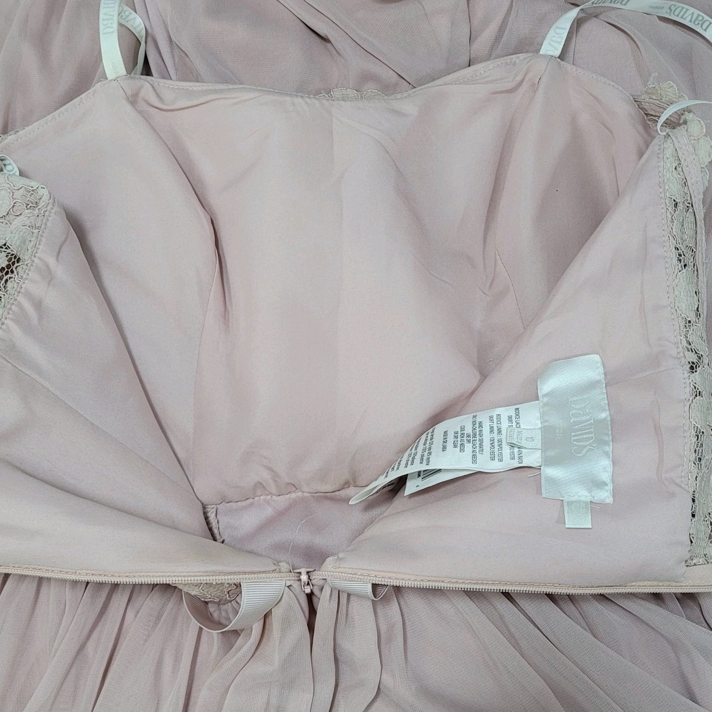 David's Bridal Pink Cameo Chiffon Lace Bodice One Shoulder Bridesmaid Dress 10