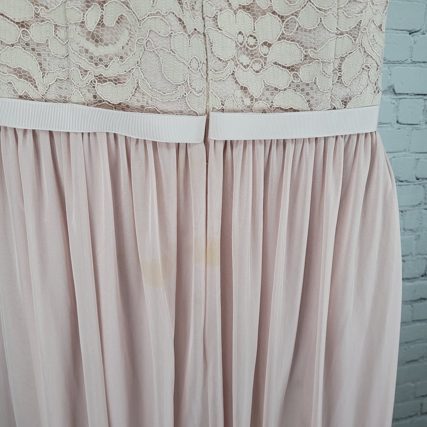 David's Bridal Pink Cameo Chiffon Lace Bodice One Shoulder Bridesmaid Dress 10