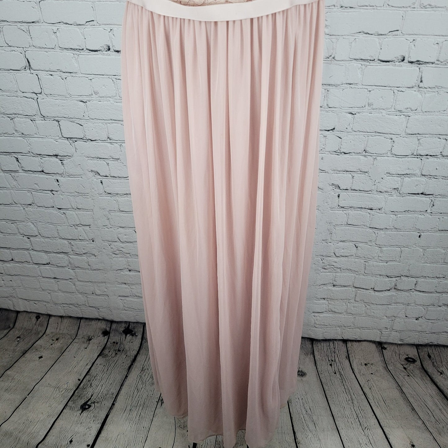 David's Bridal Pink Cameo Chiffon Lace Bodice One Shoulder Bridesmaid Dress 10