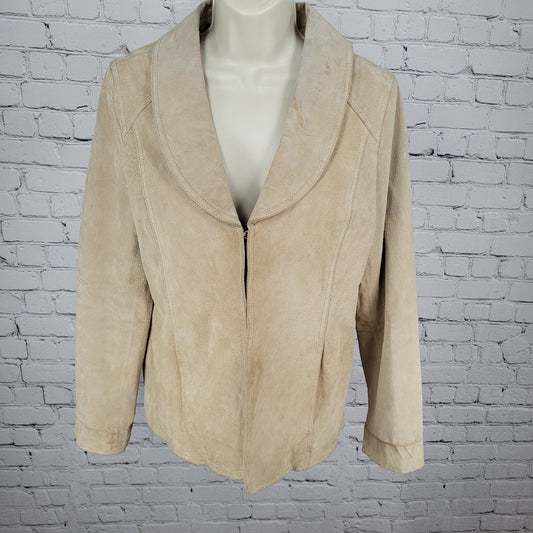 Peck & Peck Tan Genuine Suede Leather Collared Lined Jacket Size Medium M