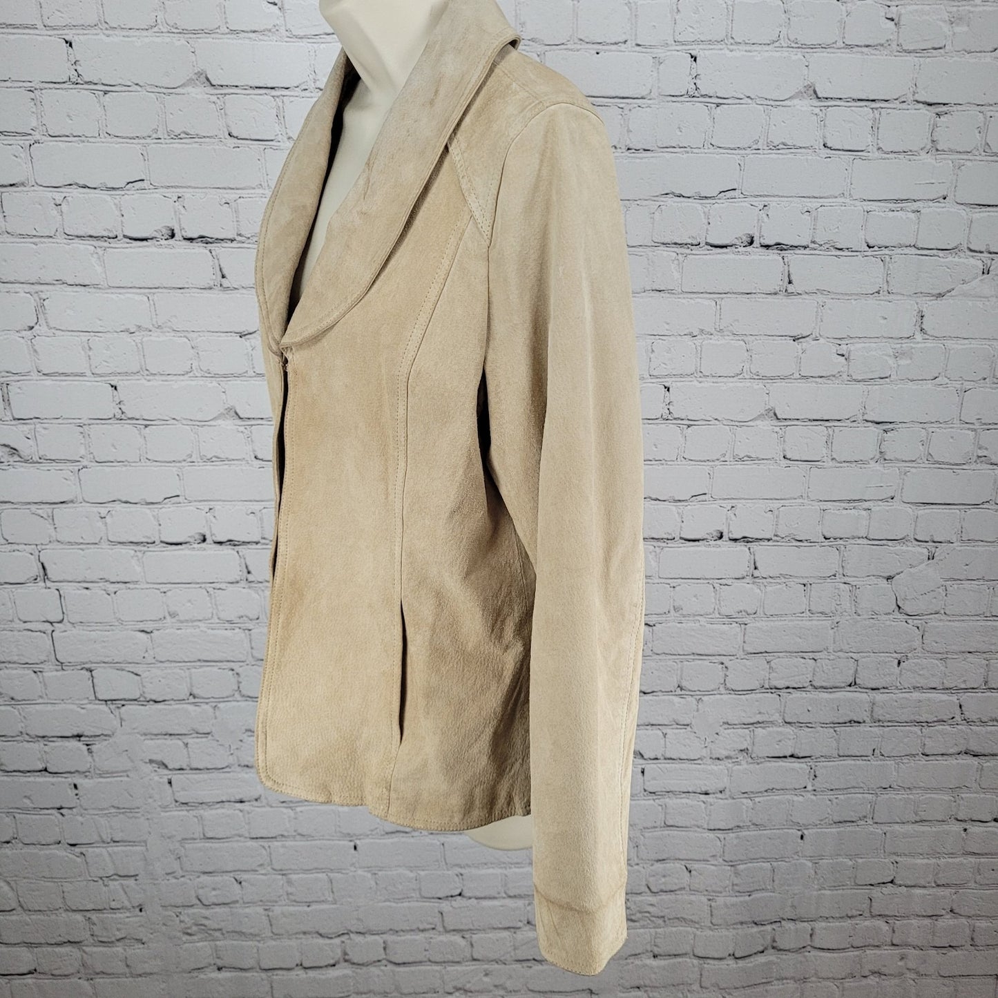 Peck & Peck Tan Genuine Suede Leather Collared Lined Jacket Size Medium M