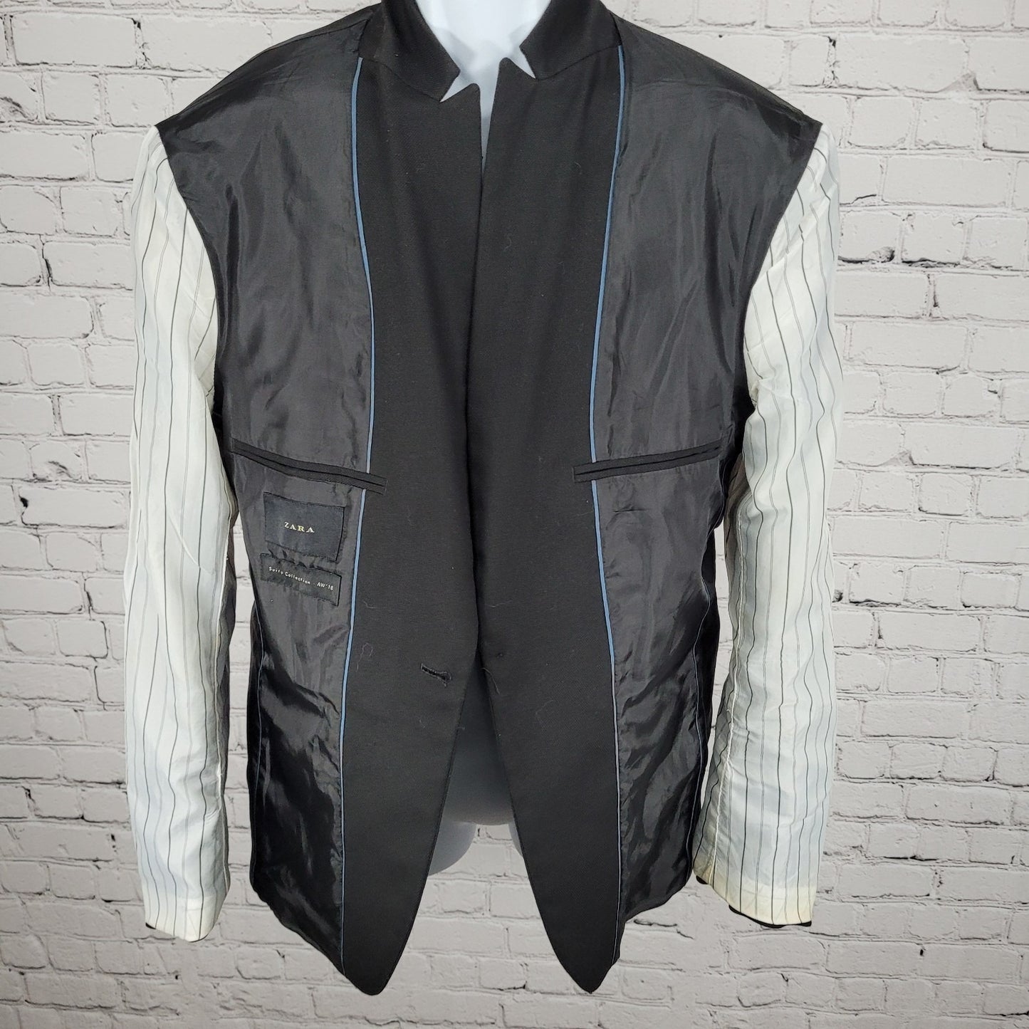 Zara Man Black 1 Button Double Vented Notch Blazer Sport Coat Formal Jacket 40