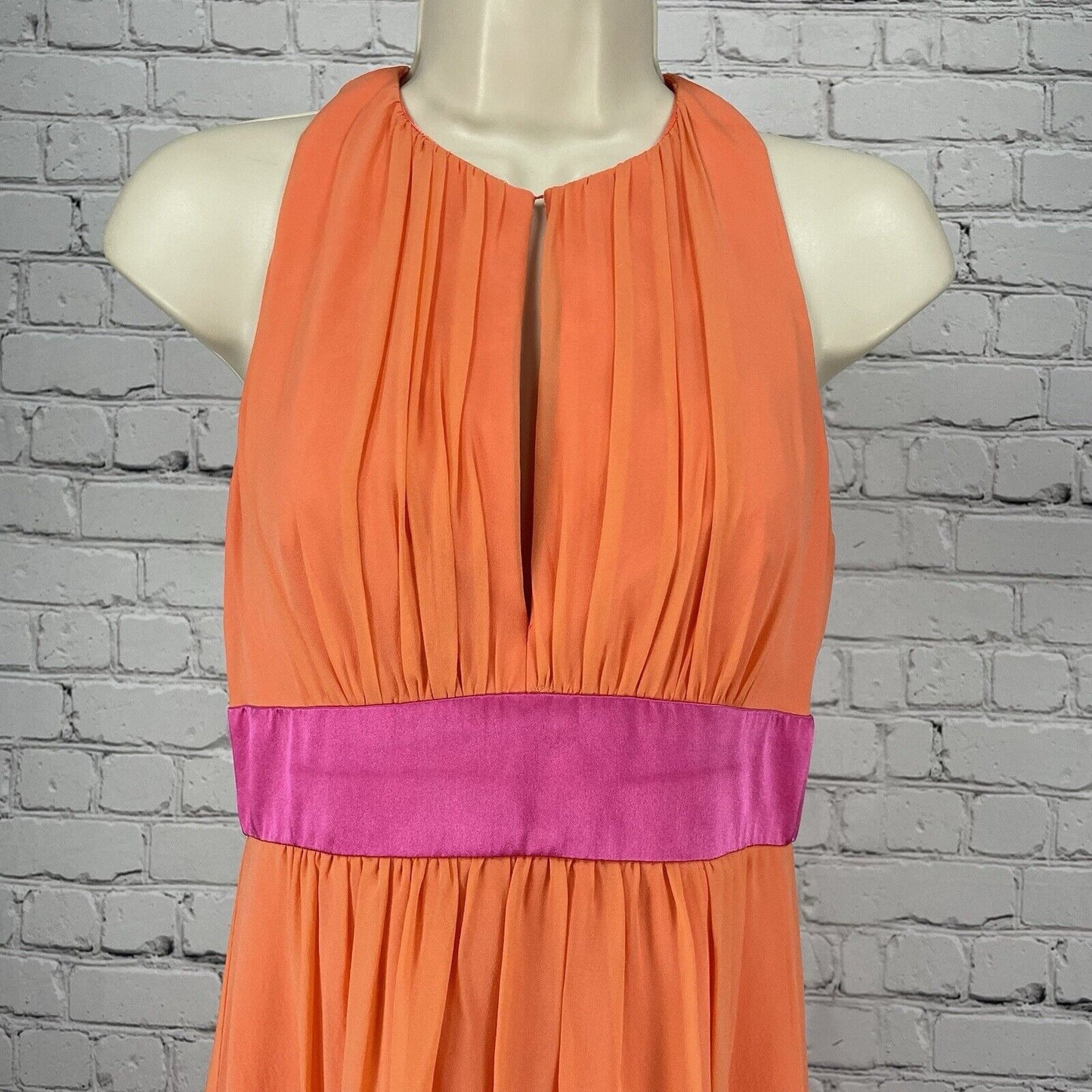 Kay Unger Orange Pink Silk Ombré Maxi Dress Gown Prom Zipped Lined Empire Size 2