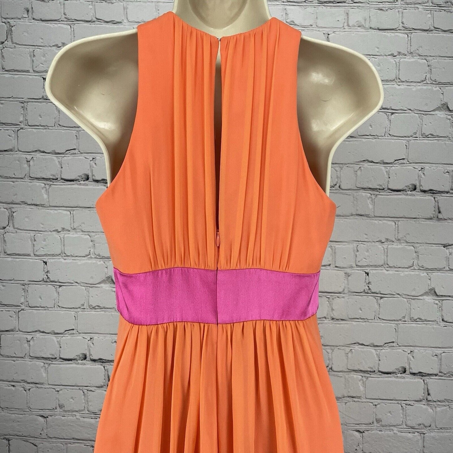 Kay Unger Orange Pink Silk Ombré Maxi Dress Gown Prom Zipped Lined Empire Size 2