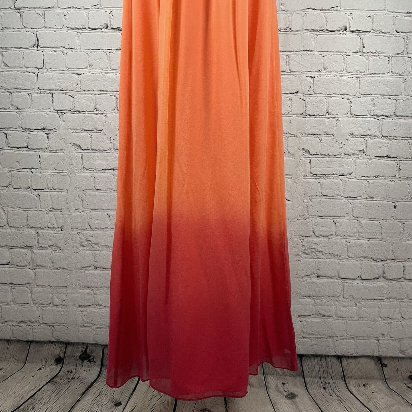 Kay Unger Orange Pink Silk Ombré Maxi Dress Gown Prom Zipped Lined Empire Size 2