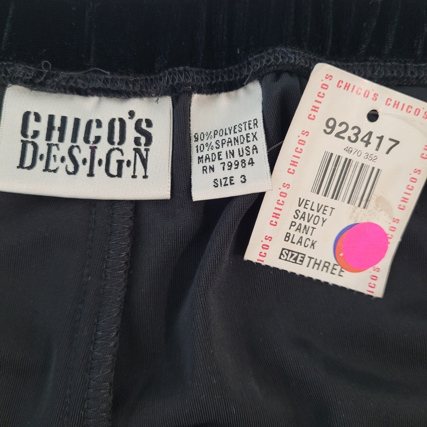 VTG NWT Chico's Design Black Velvet Savoy Pants USA Made Size 3 US 16 (30x29)
