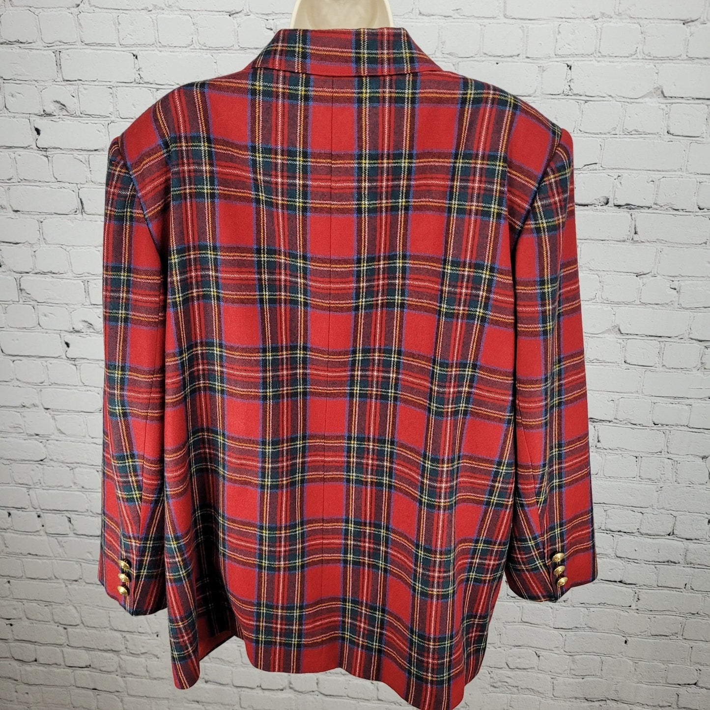 Giorgio Sant'Angelo Red Plaid 100% Wool Double Breasted Blazer Jacket Size 22