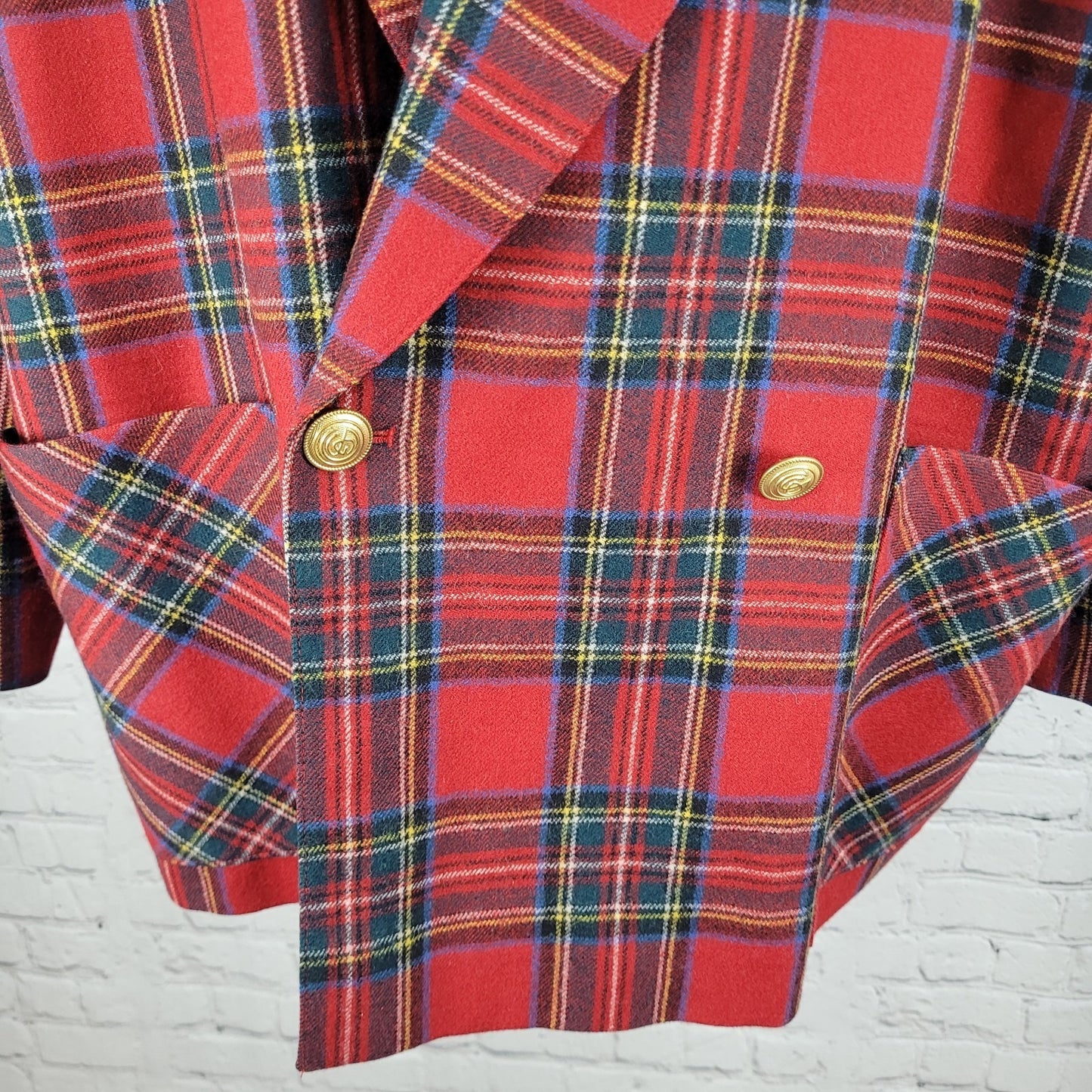Giorgio Sant'Angelo Red Plaid 100% Wool Double Breasted Blazer Jacket Size 22