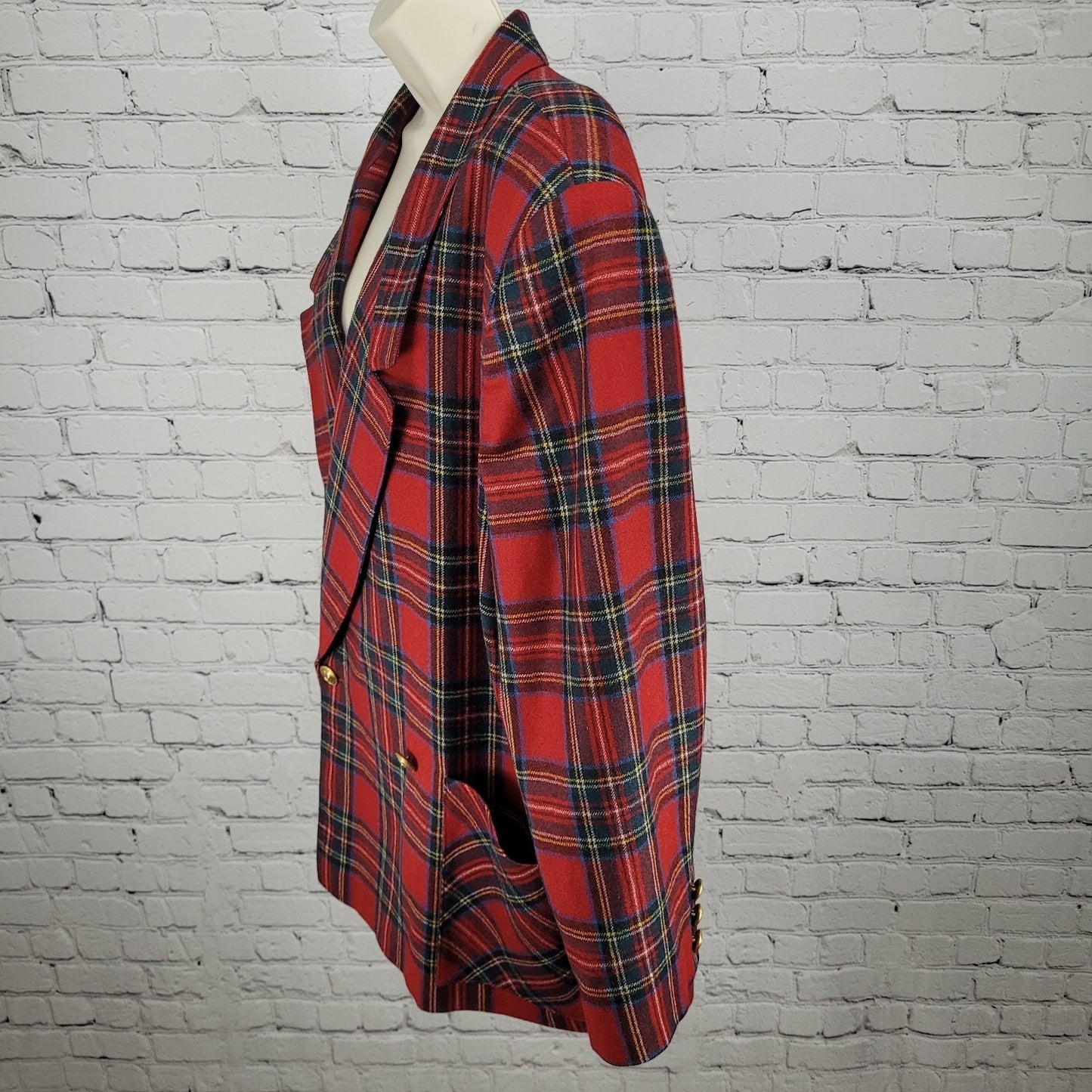 Giorgio Sant'Angelo Red Plaid 100% Wool Double Breasted Blazer Jacket Size 22