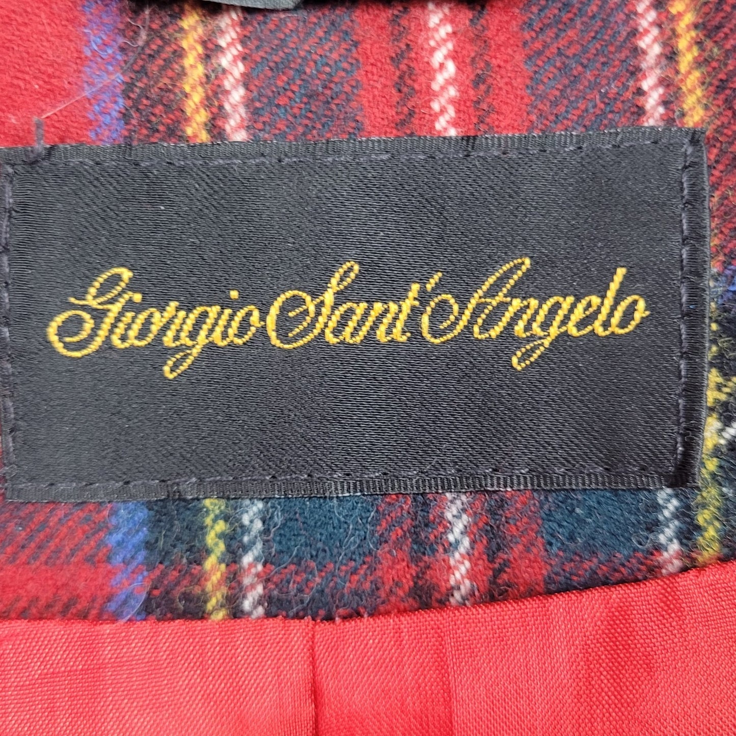 Giorgio Sant'Angelo Red Plaid 100% Wool Double Breasted Blazer Jacket Size 22