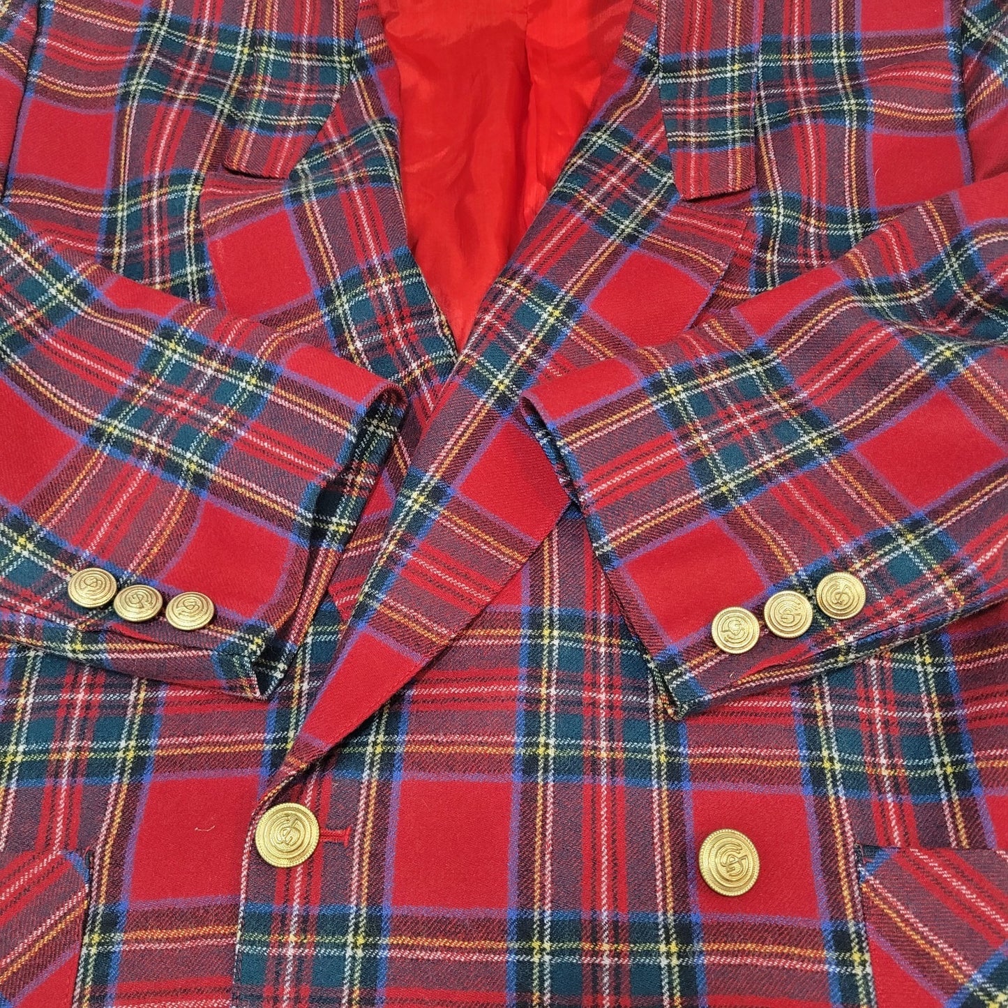 Giorgio Sant'Angelo Red Plaid 100% Wool Double Breasted Blazer Jacket Size 22
