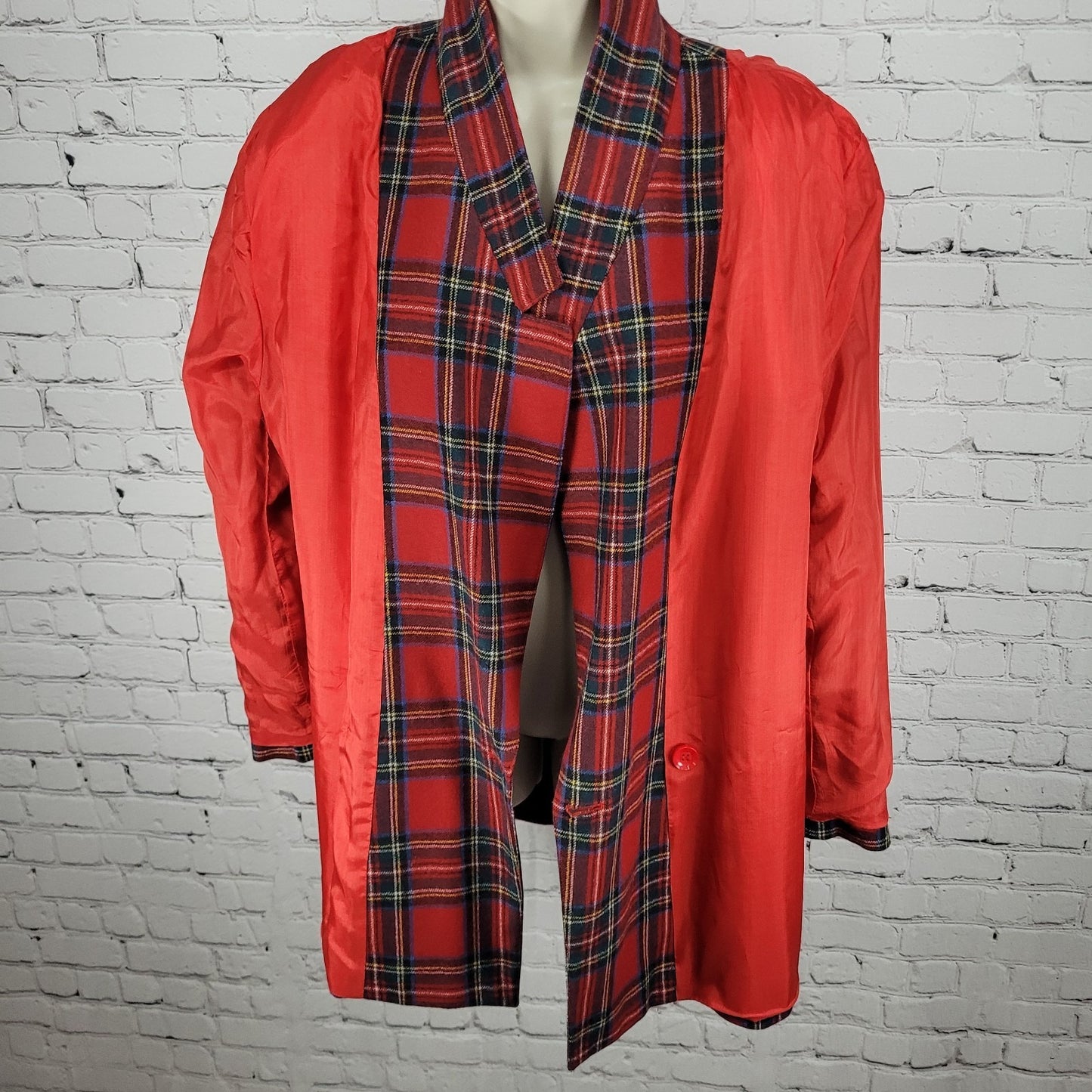 Giorgio Sant'Angelo Red Plaid 100% Wool Double Breasted Blazer Jacket Size 22