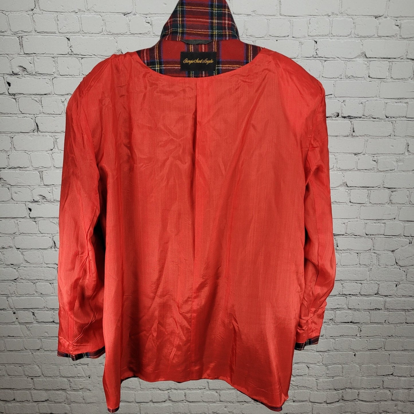 Giorgio Sant'Angelo Red Plaid 100% Wool Double Breasted Blazer Jacket Size 22