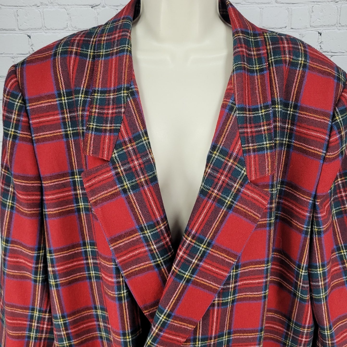 Giorgio Sant'Angelo Red Plaid 100% Wool Double Breasted Blazer Jacket Size 22