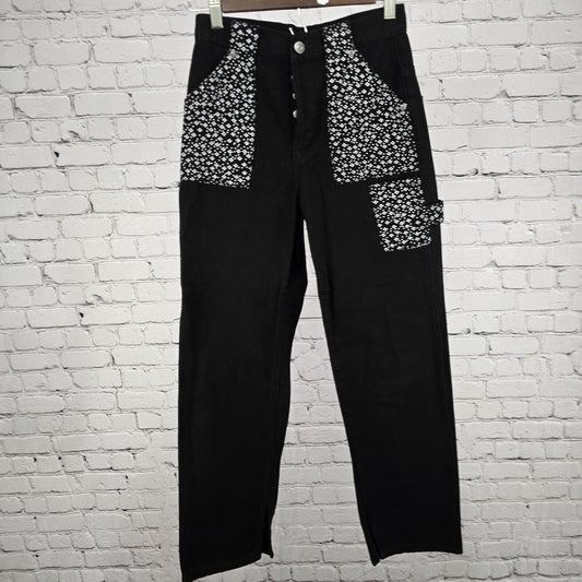 BDG Urban Outfitters Black Floral Print Pocketed Slit Ankle Jeans Size 24
