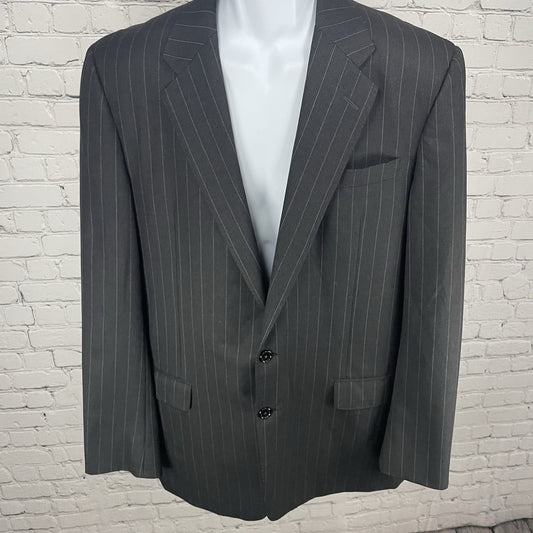 Hickey Freeman Dark Grey Pinstriped 2 Button Blazer Sport Coat USA Made Size 43L