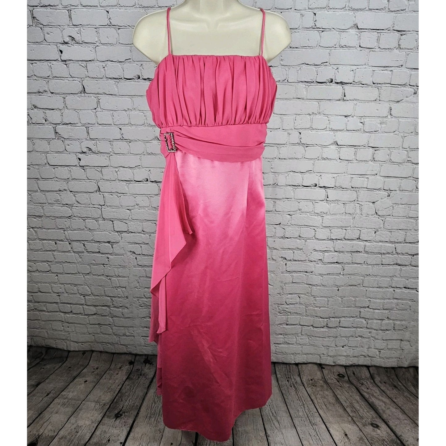 VTG Juliet Fashion Milex Pink Satin Chiffon Empire Waist Strappy Maxi Dress 2XL